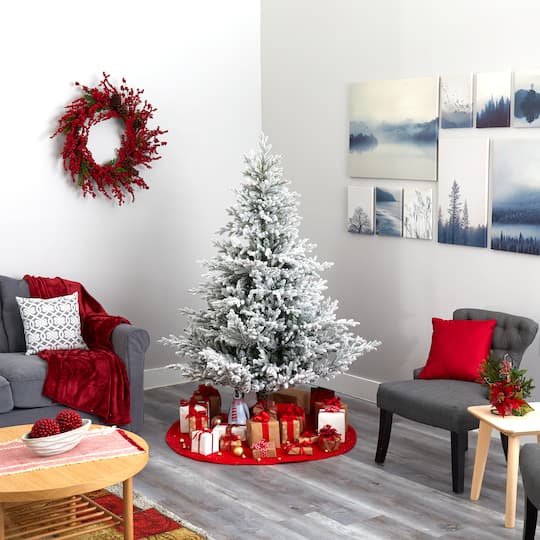 6ft. Pre-Lit Flocked Fraser Fir Artificial Christmas Tree with Warm White LED Lights